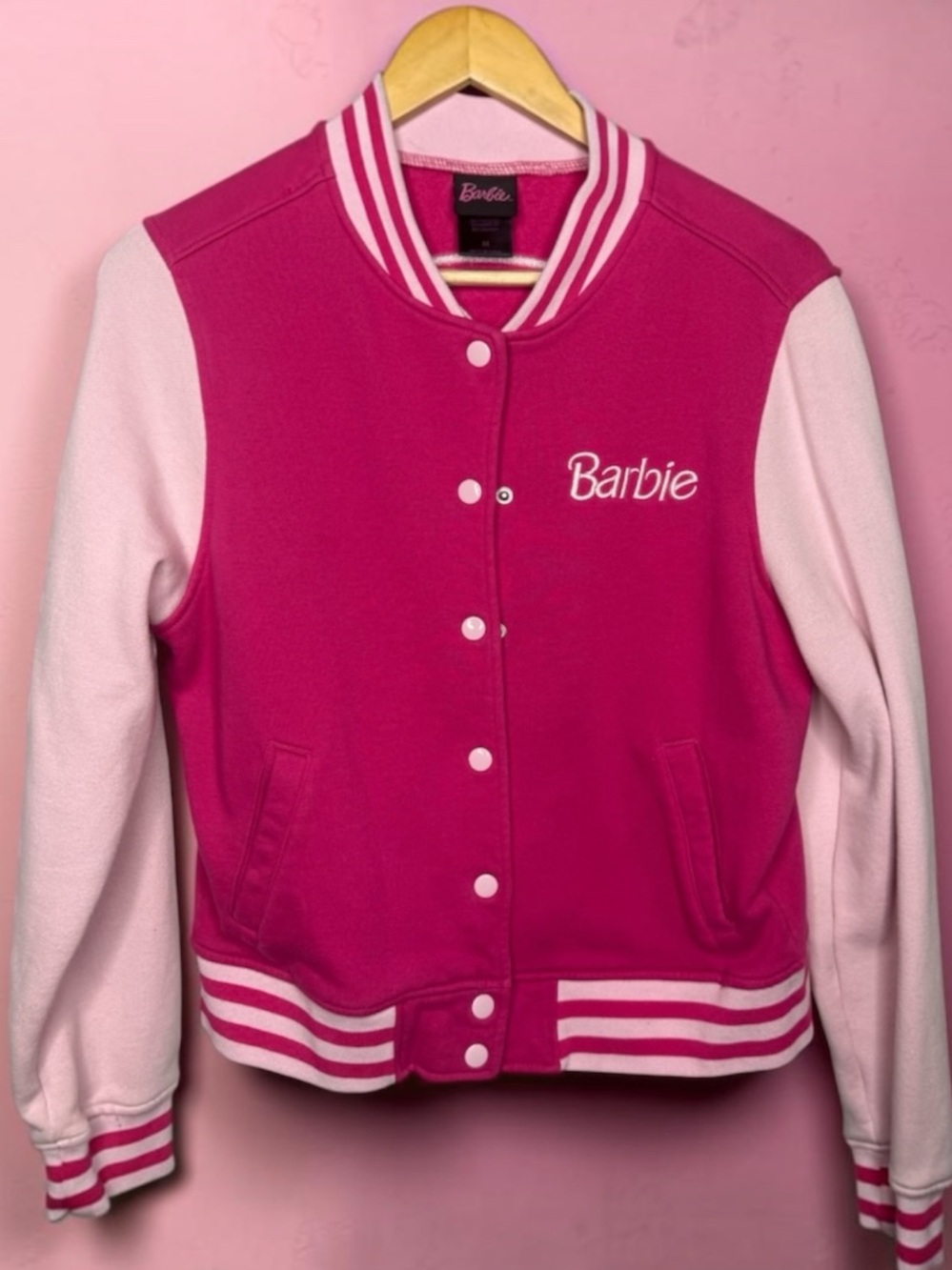 🌸 Hot Topic x Barbie Pink Varsity Letterman Jacket Size M 🌸
